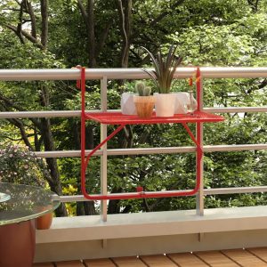 Tavolo Da Balcone Rosso 60x40 Cm In Acciaio