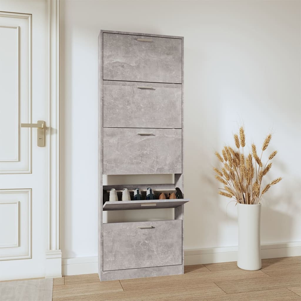 Scarpiera Grigio Cemento 59x17x169 Cm In Legno Multistrato