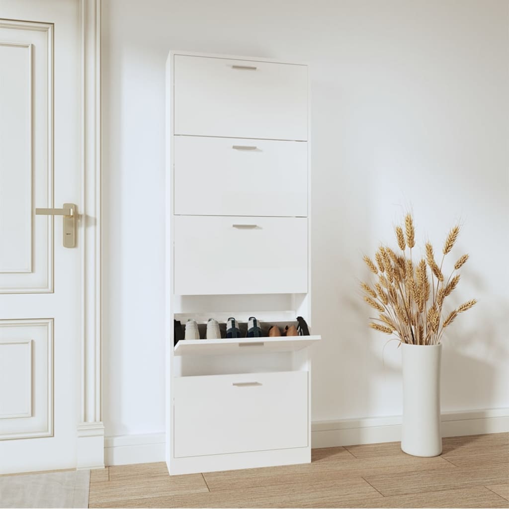 Scarpiera Bianco Lucido 59x17x169 Cm In Legno Multistrato