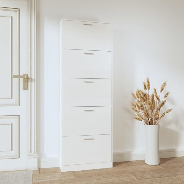 Scarpiera Bianco Lucido 59x17x169 Cm In Legno Multistrato - Image 3