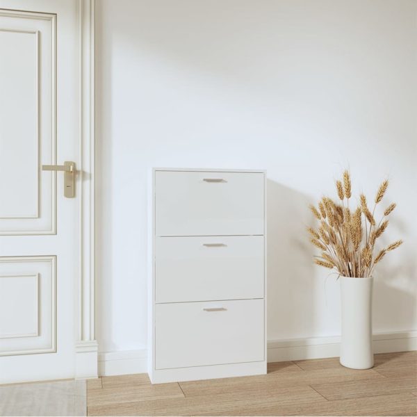Scarpiera Bianco Lucido 59x17x108 Cm In Legno Multistrato - Image 3