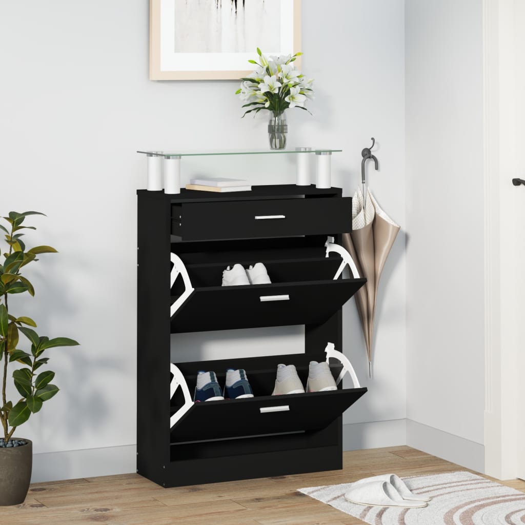 Scarpiera Nera 63x24x104 Cm In Legno Multistrato