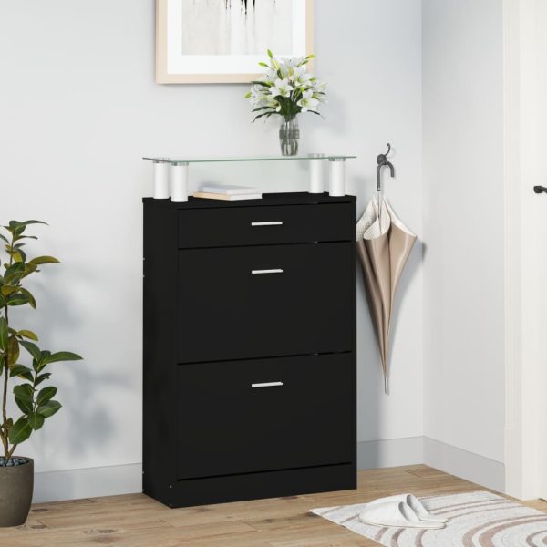 Scarpiera Nera 63x24x104 Cm In Legno Multistrato - Image 3