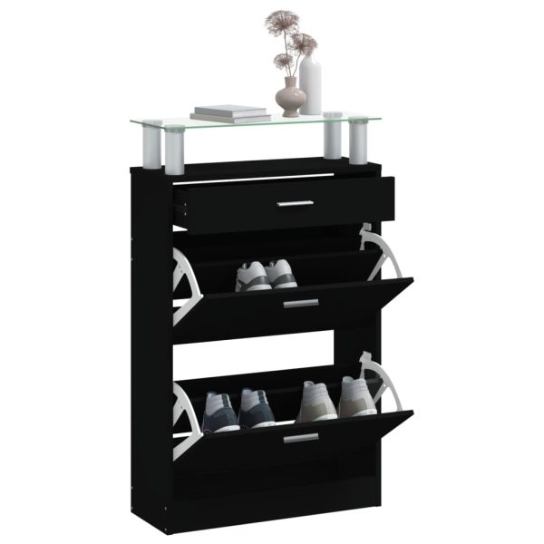 Scarpiera Nera 63x24x104 Cm In Legno Multistrato - Image 4