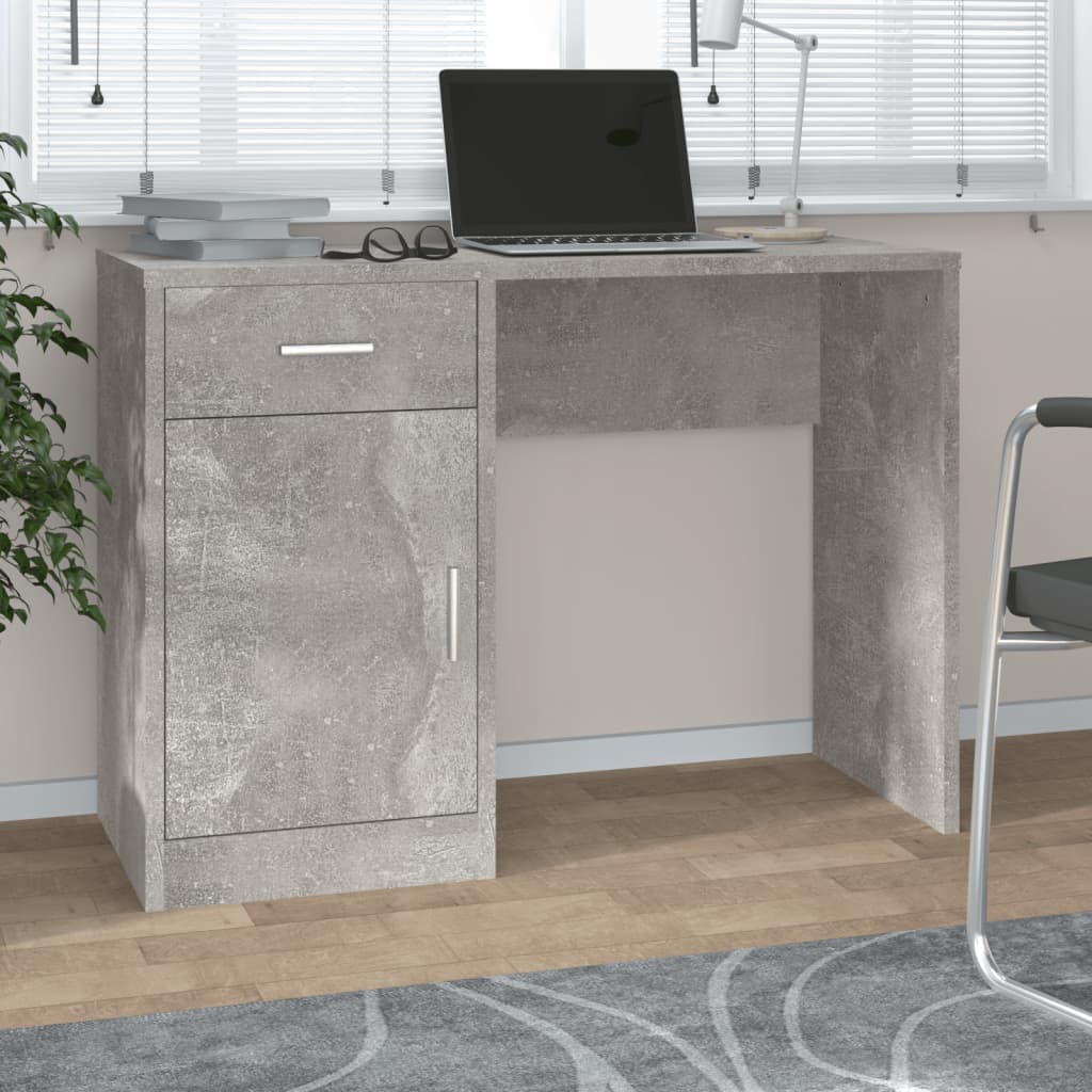 Scrivania Cassetto Grigio Cemento 100x40x73cm Legno Multistrato