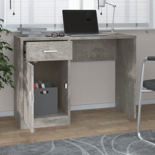 Scrivania Cassetto Grigio Cemento 100x40x73cm Legno Multistrato - Image 3