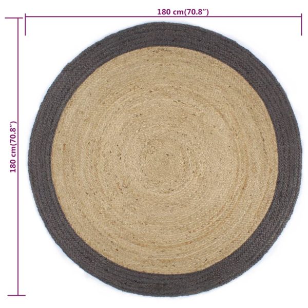Tappeto Lavorato A Mano In Juta Con Bordo Grigio Scuro 180 cm - Image 6