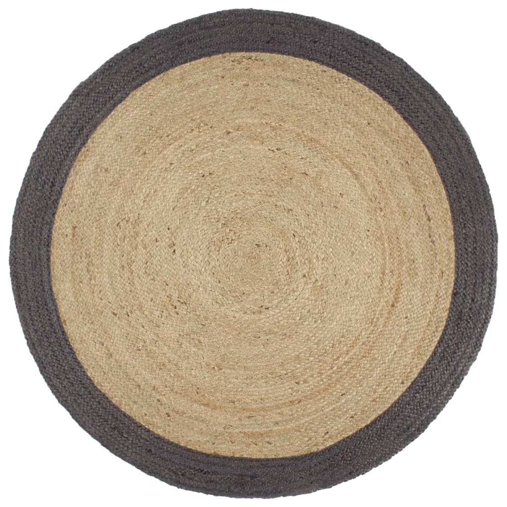 Tappeto Lavorato A Mano In Juta Con Bordo Grigio Scuro 210 cm