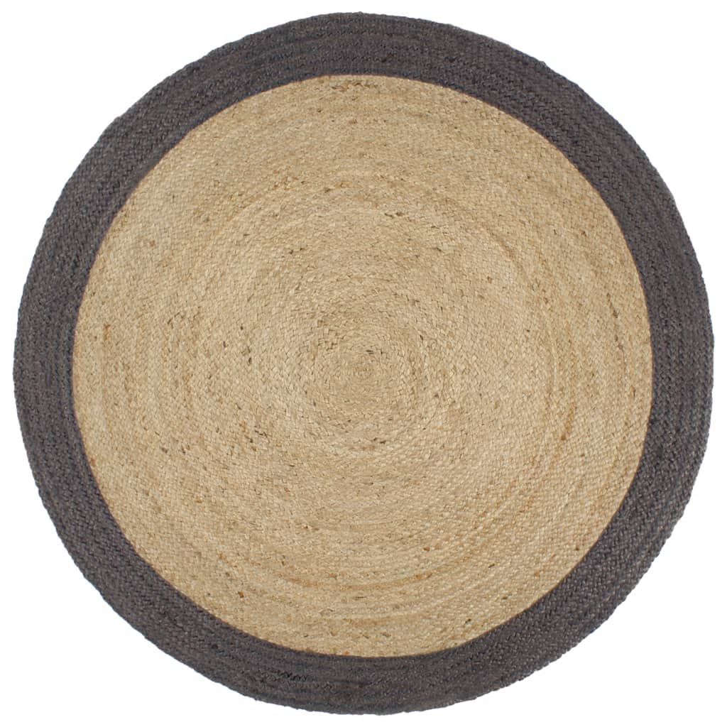 Tappeto Lavorato A Mano In Juta Con Bordo Grigio Scuro 240 cm