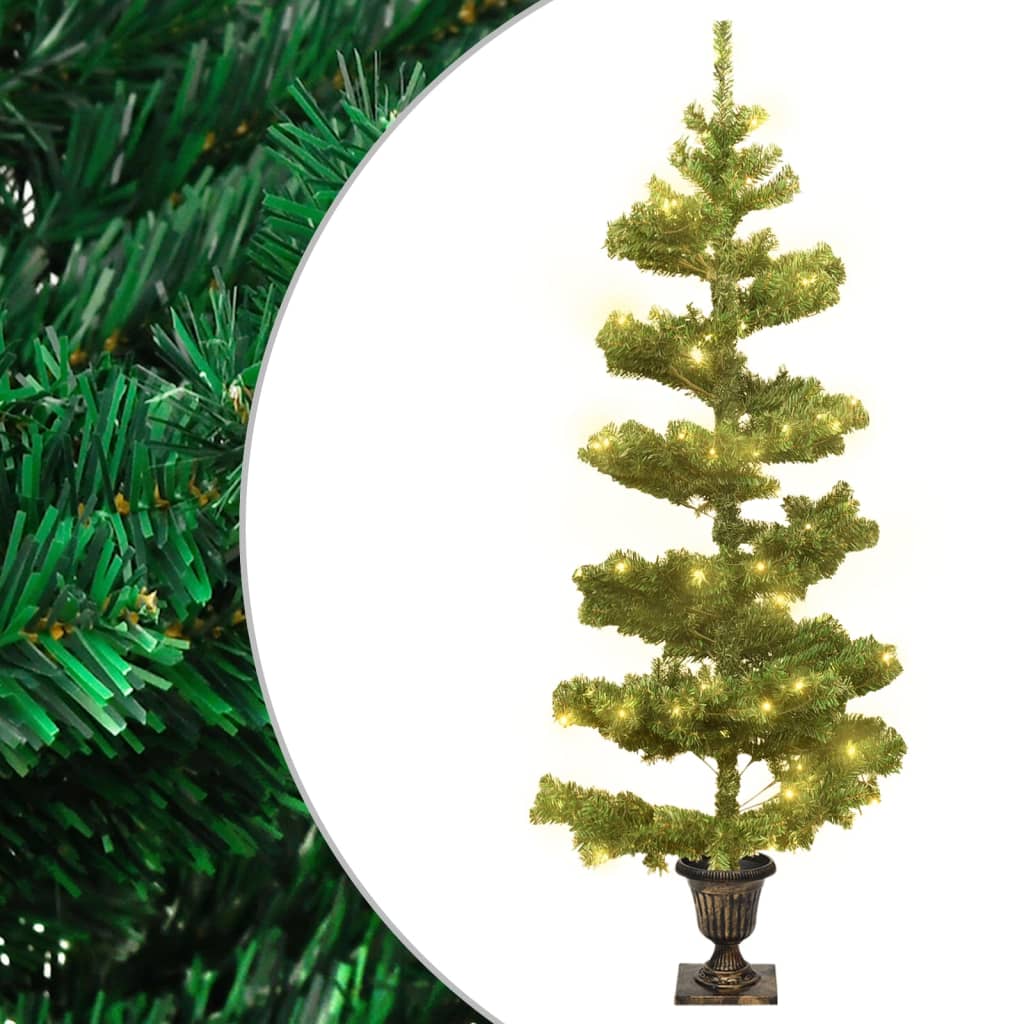 Albero Di Natale Preilluminato Con Vaso Verde 120 Cm In Pvc