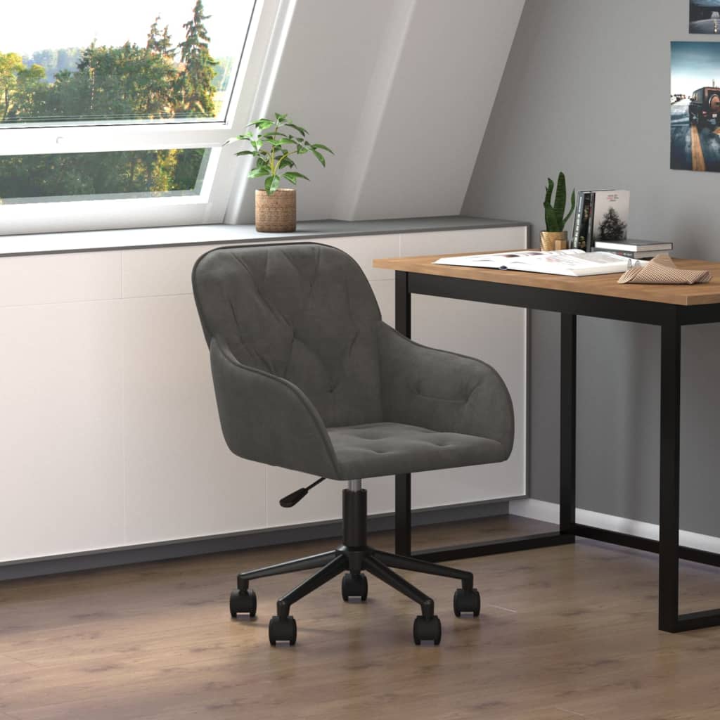 Sedia Da Ufficio Girevole In Velluto Grigio Scuro
