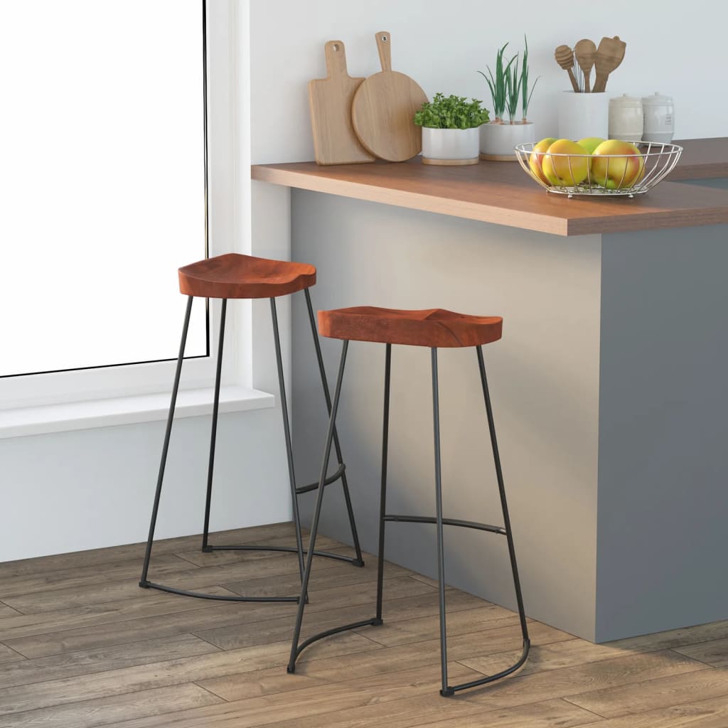 Sgabelli Da Bar Gavin 2 Pz 50x40x78 Cm Legno Massello Di Mango