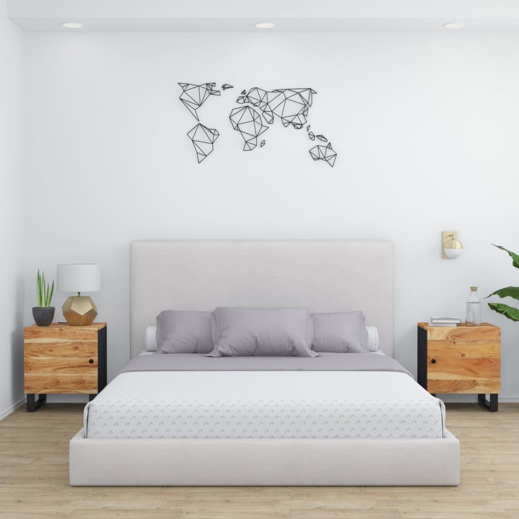Comodini 2pz 40x33x46 Cm In Legno Massello Di Acacia