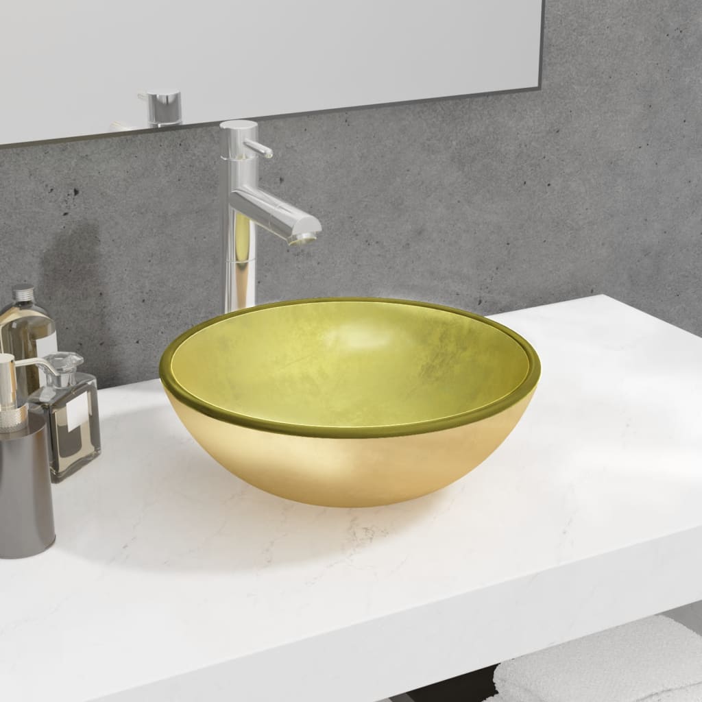 Lavandino In Vetro Temperato 35x12 Cm Oro