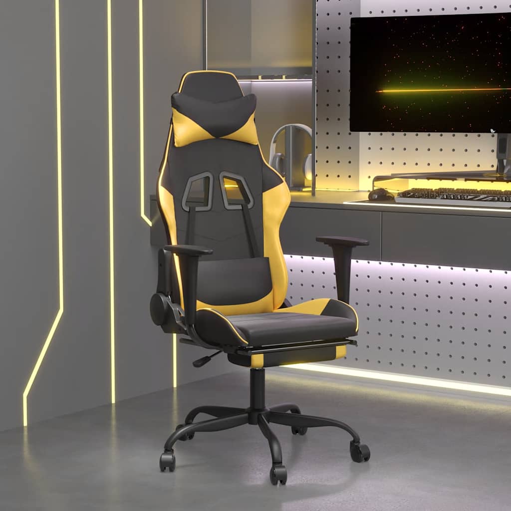 Sedia Da Gaming Massaggiante Poggiapiedi Nero E Oro Similpelle
