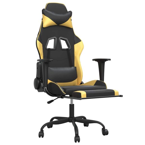 Sedia Da Gaming Massaggiante Poggiapiedi Nero E Oro Similpelle - Image 3