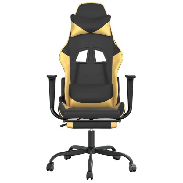 Sedia Da Gaming Massaggiante Poggiapiedi Nero E Oro Similpelle - Image 4