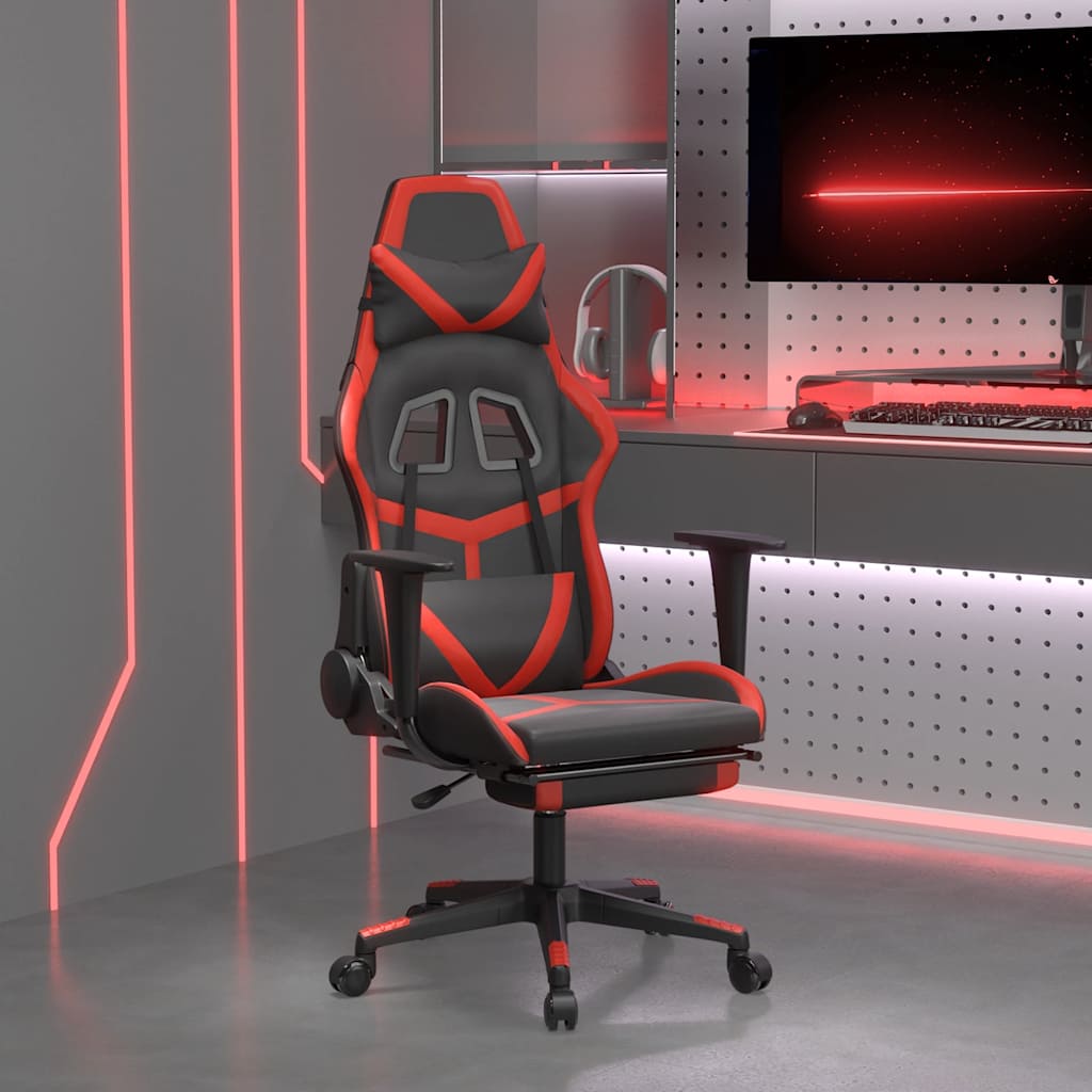 Sedia Da Gaming Massaggio Poggiapiedi Nero E Rosso Similpelle