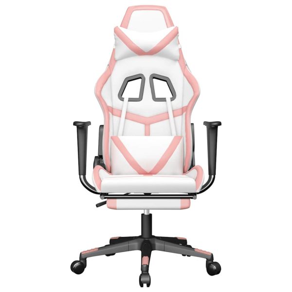 Sedia Da Gaming Massaggio Poggiapiedi Bianco E Rosa Similpelle - Image 4