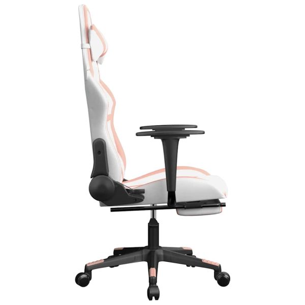 Sedia Da Gaming Massaggio Poggiapiedi Bianco E Rosa Similpelle - Image 5