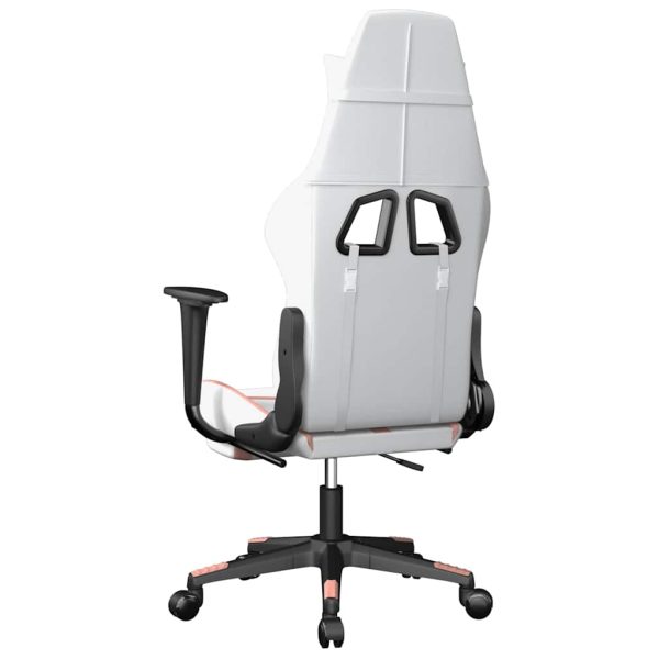 Sedia Da Gaming Massaggio Poggiapiedi Bianco E Rosa Similpelle - Image 6