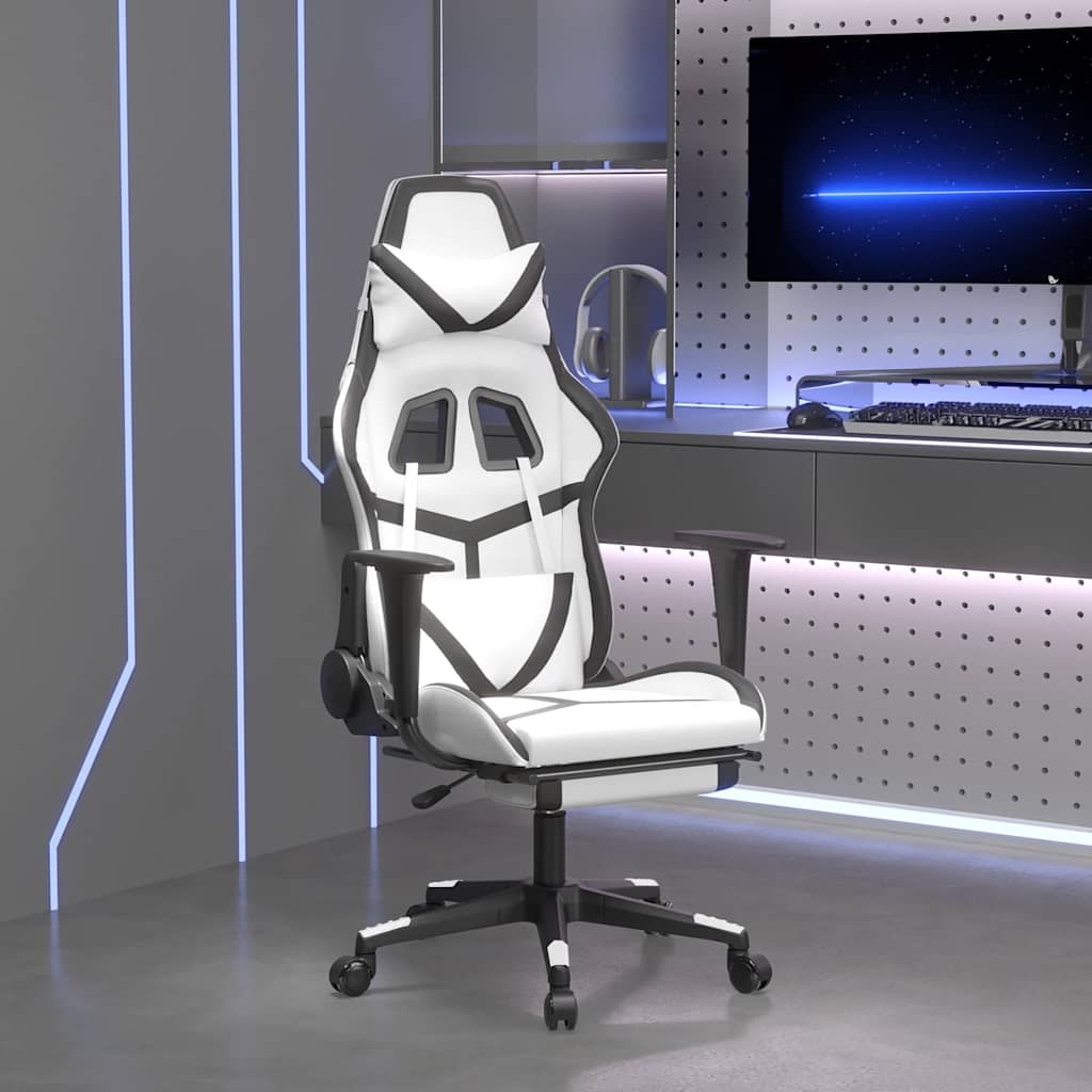 Sedia Da Gaming Massaggio Poggiapiedi Bianco E Nero Similpelle