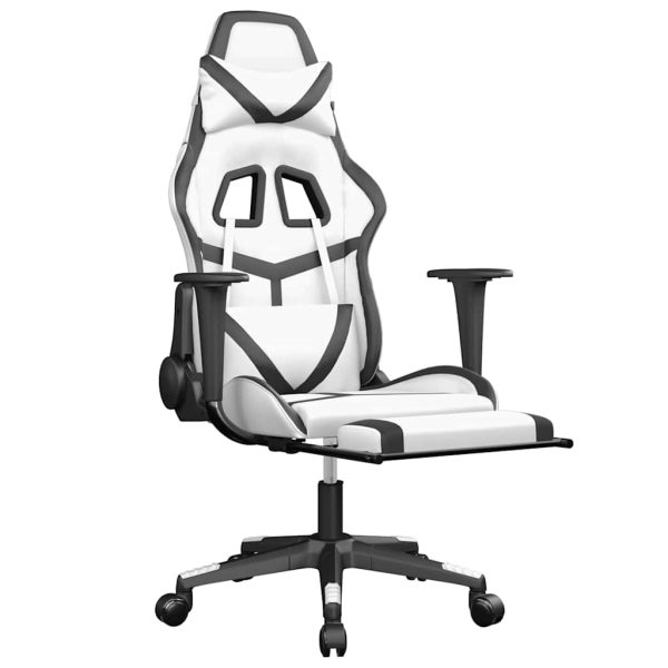 Sedia Da Gaming Massaggio Poggiapiedi Bianco E Nero Similpelle - Image 3