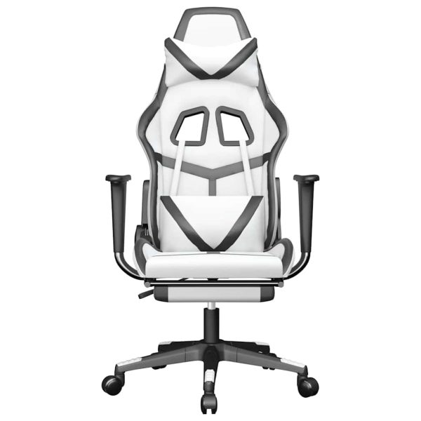 Sedia Da Gaming Massaggio Poggiapiedi Bianco E Nero Similpelle - Image 4