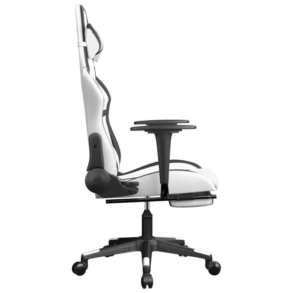 Sedia Da Gaming Massaggio Poggiapiedi Bianco E Nero Similpelle - Image 5