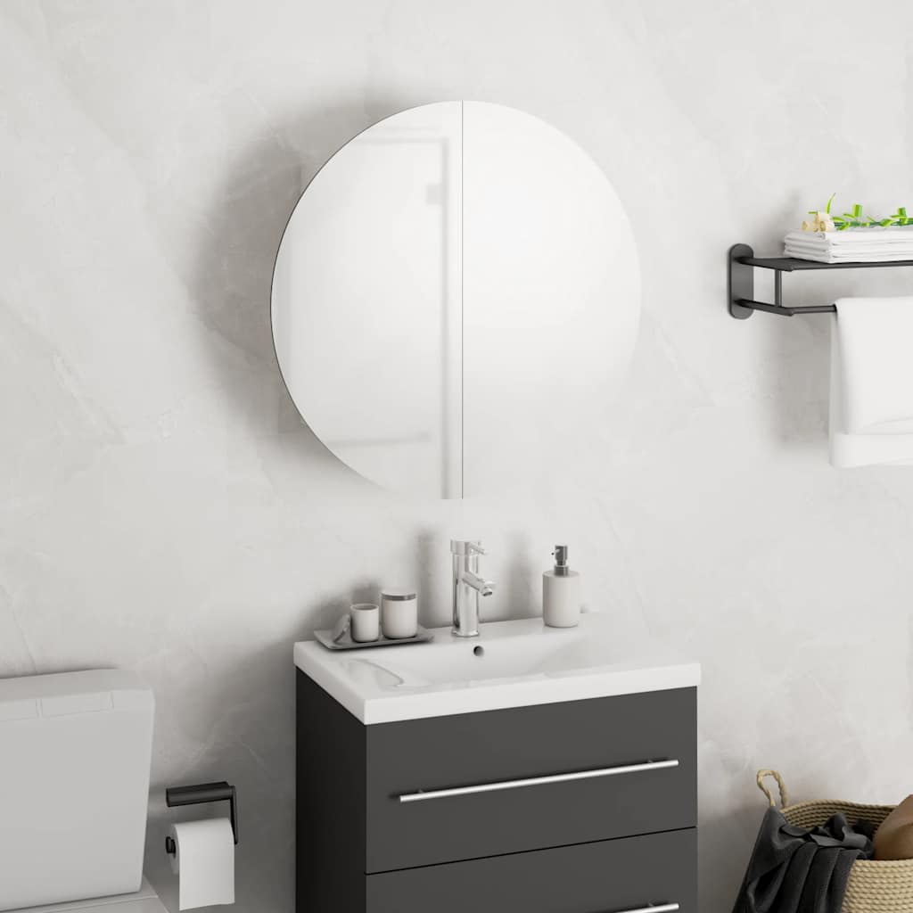 Armadio Da Bagno Con Specchio Rotondo E Led Bianco 40x40x17,5cm