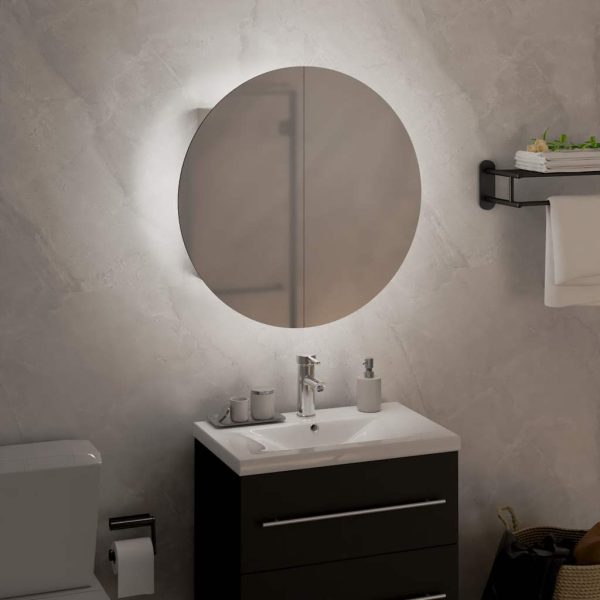 Armadio Da Bagno Con Specchio Rotondo E Led Bianco 40x40x17,5cm - Image 3