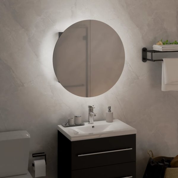 Armadio Da Bagno Con Specchio Rotondo E Led Grigio 40x40x17,5cm - Image 3