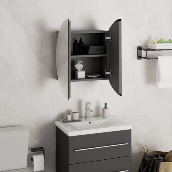 Armadio Da Bagno Con Specchio Rotondo E Led Grigio 40x40x17,5cm - Image 4