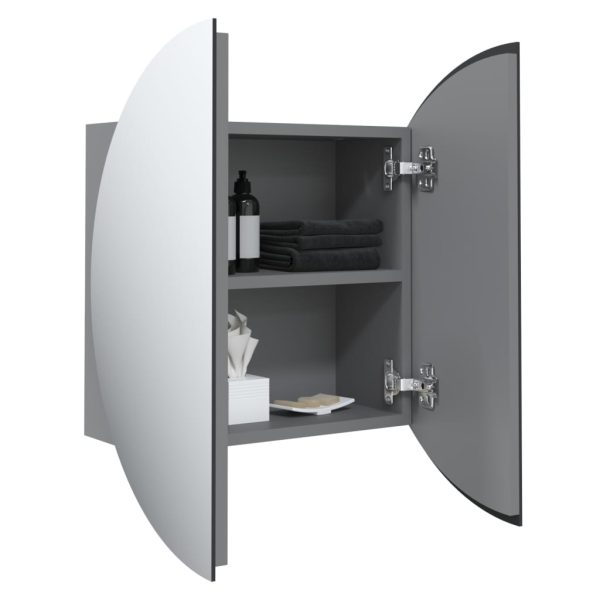 Armadio Da Bagno Con Specchio Rotondo E Led Grigio 40x40x17,5cm - Image 5