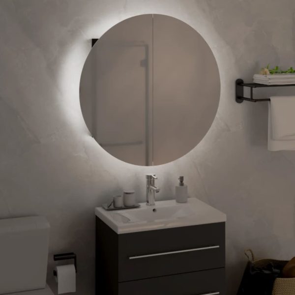 Armadio Da Bagno Con Specchio Rotondo E Led Nero 47x47x17,5 cm - Image 3