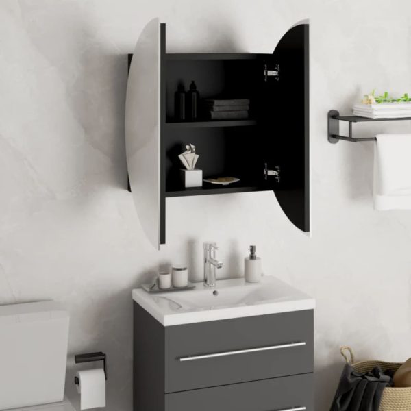 Armadio Da Bagno Con Specchio Rotondo E Led Nero 47x47x17,5 cm - Image 4
