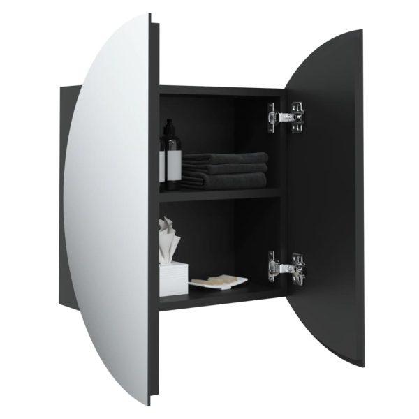 Armadio Da Bagno Con Specchio Rotondo E Led Nero 47x47x17,5 cm - Image 5