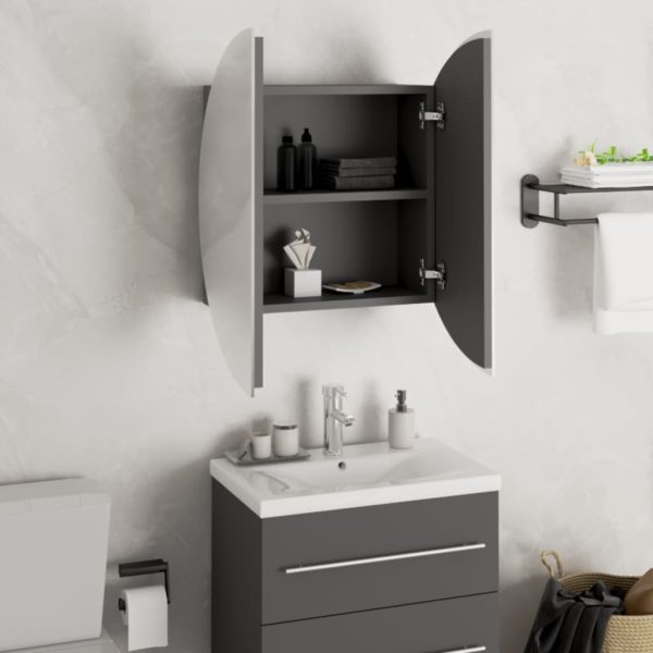 Armadio Da Bagno Con Specchio Rotondo E Led Grigio 47x47x17,5cm - Image 4