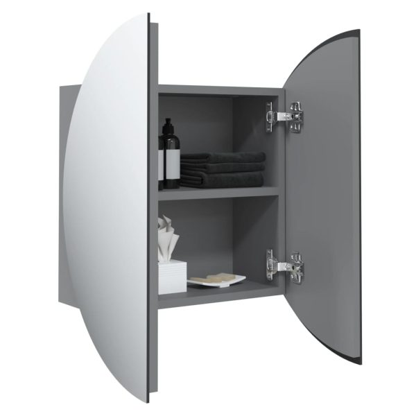Armadio Da Bagno Con Specchio Rotondo E Led Grigio 47x47x17,5cm - Image 5