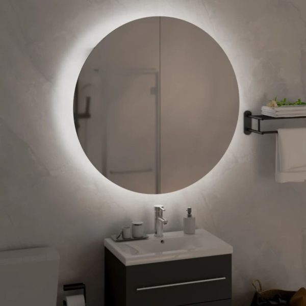 Armadio Da Bagno Con Specchio Rotondo E Led Bianco 54x54x17,5cm - Image 3