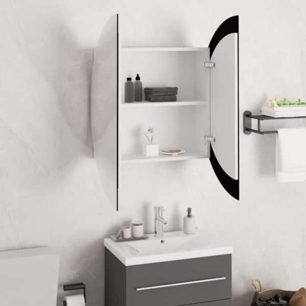 Armadio Da Bagno Con Specchio Rotondo E Led Bianco 54x54x17,5cm - Image 4