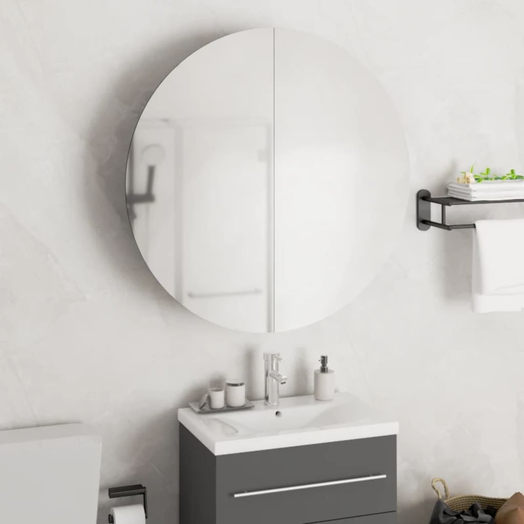 Armadio Da Bagno Con Specchio Rotondo E Led Nero 54x54x17,5 cm