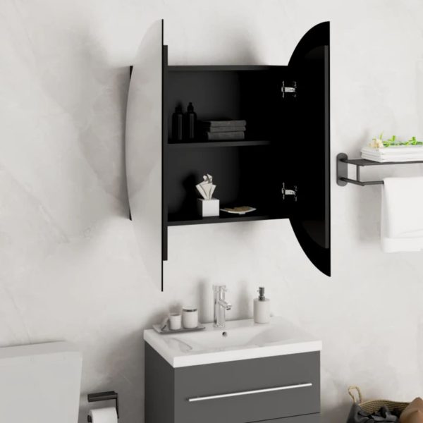 Armadio Da Bagno Con Specchio Rotondo E Led Nero 54x54x17,5 cm - Image 4
