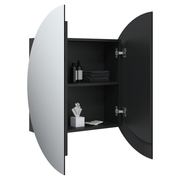 Armadio Da Bagno Con Specchio Rotondo E Led Nero 54x54x17,5 cm - Image 5