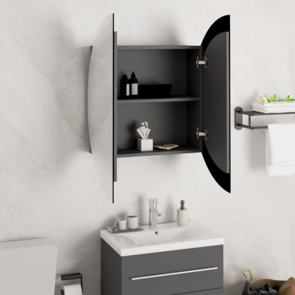 Armadio Da Bagno Con Specchio Rotondo E Led Grigio 54x54x17,5cm - Image 4