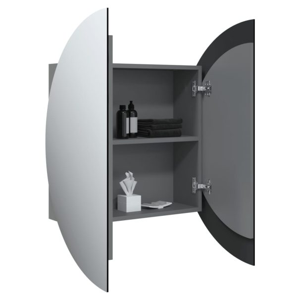 Armadio Da Bagno Con Specchio Rotondo E Led Grigio 54x54x17,5cm - Image 5