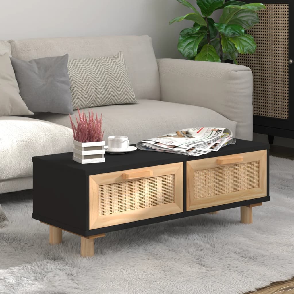 Tavolino Nero 80x40x30 Cm Legno Multistrato E Massello Di Pino