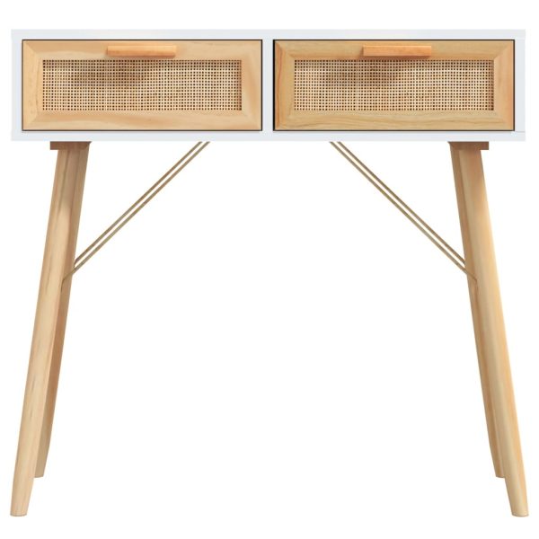 Tavolo Consolle Bianco 80x30x75cm Massello Pino Rattan Naturale - Image 4
