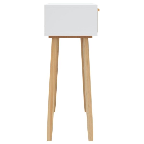 Tavolo Consolle Bianco 80x30x75cm Massello Pino Rattan Naturale - Image 5