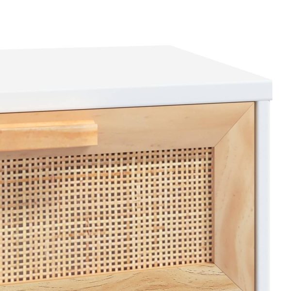 Tavolo Consolle Bianco 80x30x75cm Massello Pino Rattan Naturale - Image 6